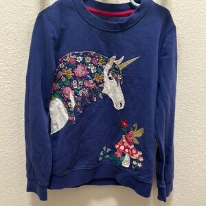 Mini Boden Blue Unicorn Sweatshirt with Floral Mane